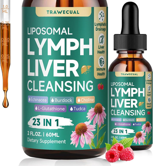 23-in-1 Liposomal Lymphatic Drainage Drops, Liver Cleanse Detox & Repair with Echinacea, TUDCA, Choline, L-Glutathione, Burdock for Lymphatic Support, Liver & Immune Health, 2 fl oz Supplement