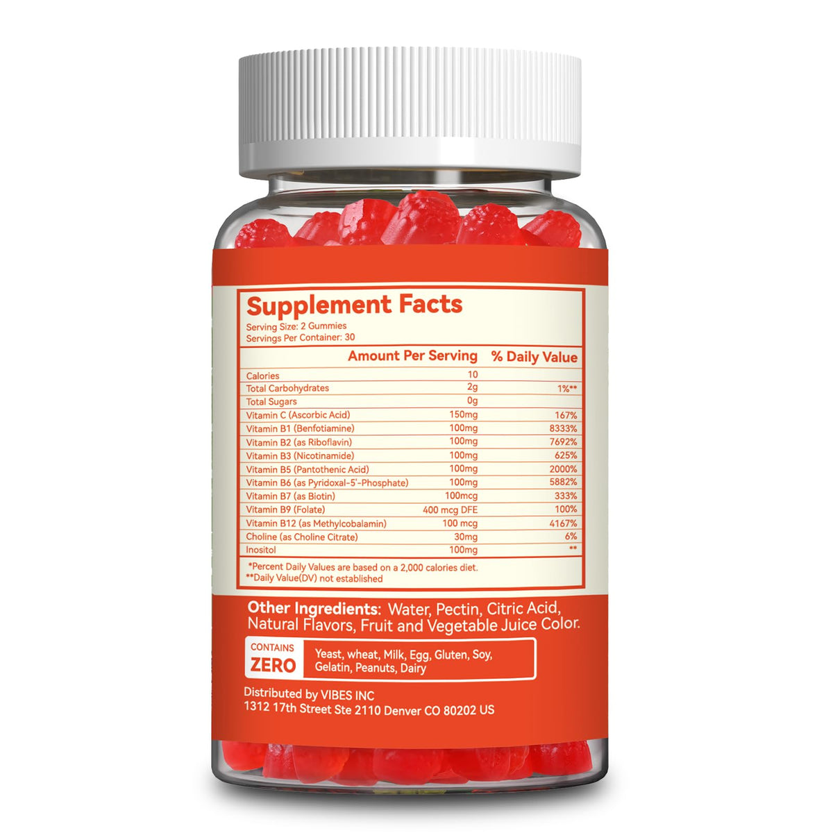 Vitamin B Complex Gummies for Women & Men - All B Complex & B12 - 60 Gummy | Vitamin B12, B1, B2, B3, B5, B6, B7 & B9 with Vitamin C & Choline - Energy & Immune Support* - Vegan, Peach Flavor
