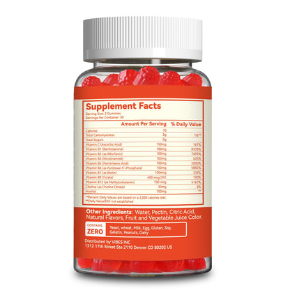 Vitamin B Complex Gummies for Women & Men - All B Complex & B12 - 60 Gummy | Vitamin B12, B1, B2, B3, B5, B6, B7 & B9 with Vitamin C & Choline - Energy & Immune Support* - Vegan, Peach Flavor