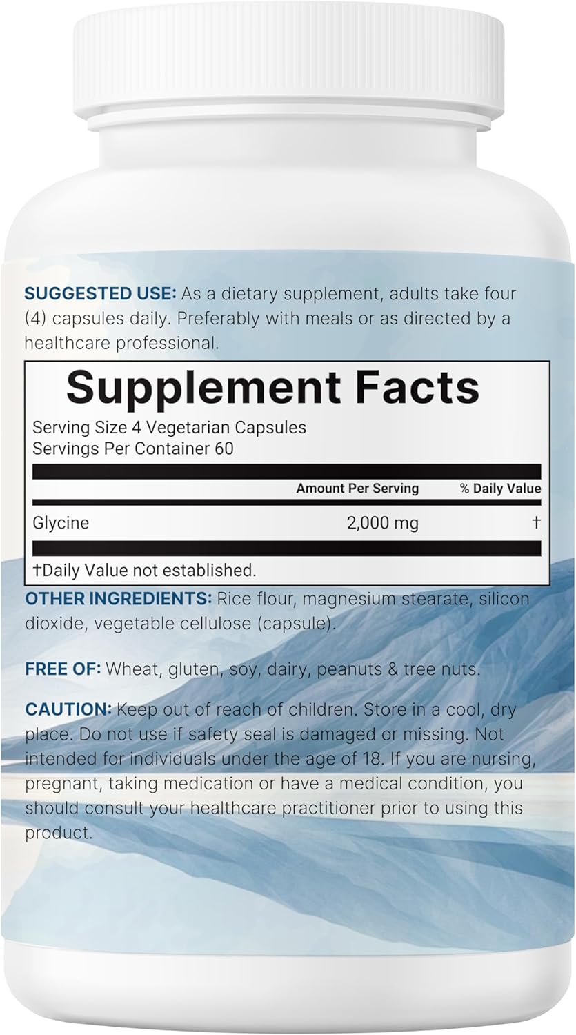 Glycine 2,000mg Per Serving, 240 Veggie Capsules | Free Form | Double Strength Amino Acids | Restful Sleep and Neurotransmitter Support Supplements | Non-GMO, Gluten Free