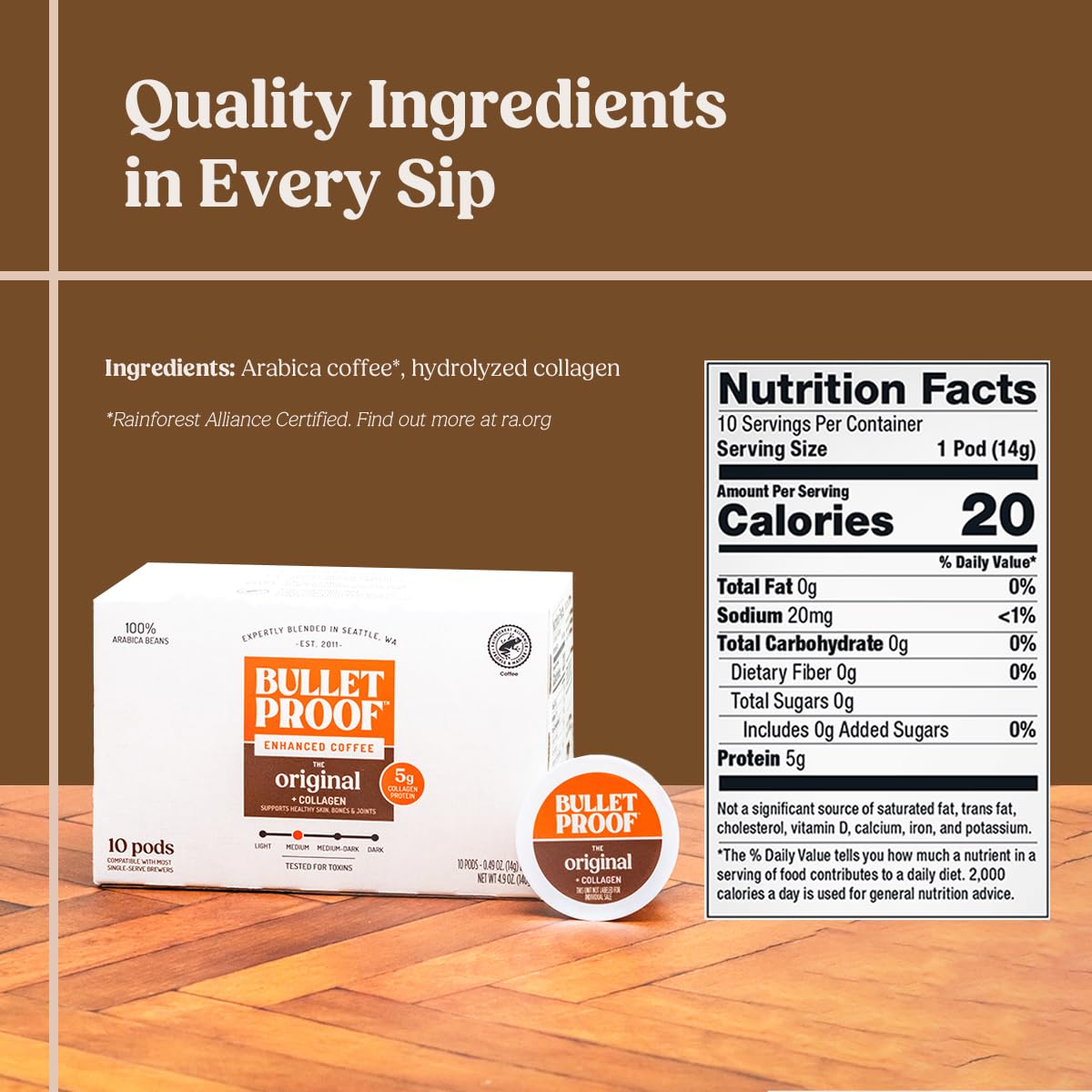 Bulletproof Coffee + Organic Grass-Fed Butter Single-Serve Pods, Keto Coffee, All-in-One Recipe with MCT Oil and Butter, 24 Count