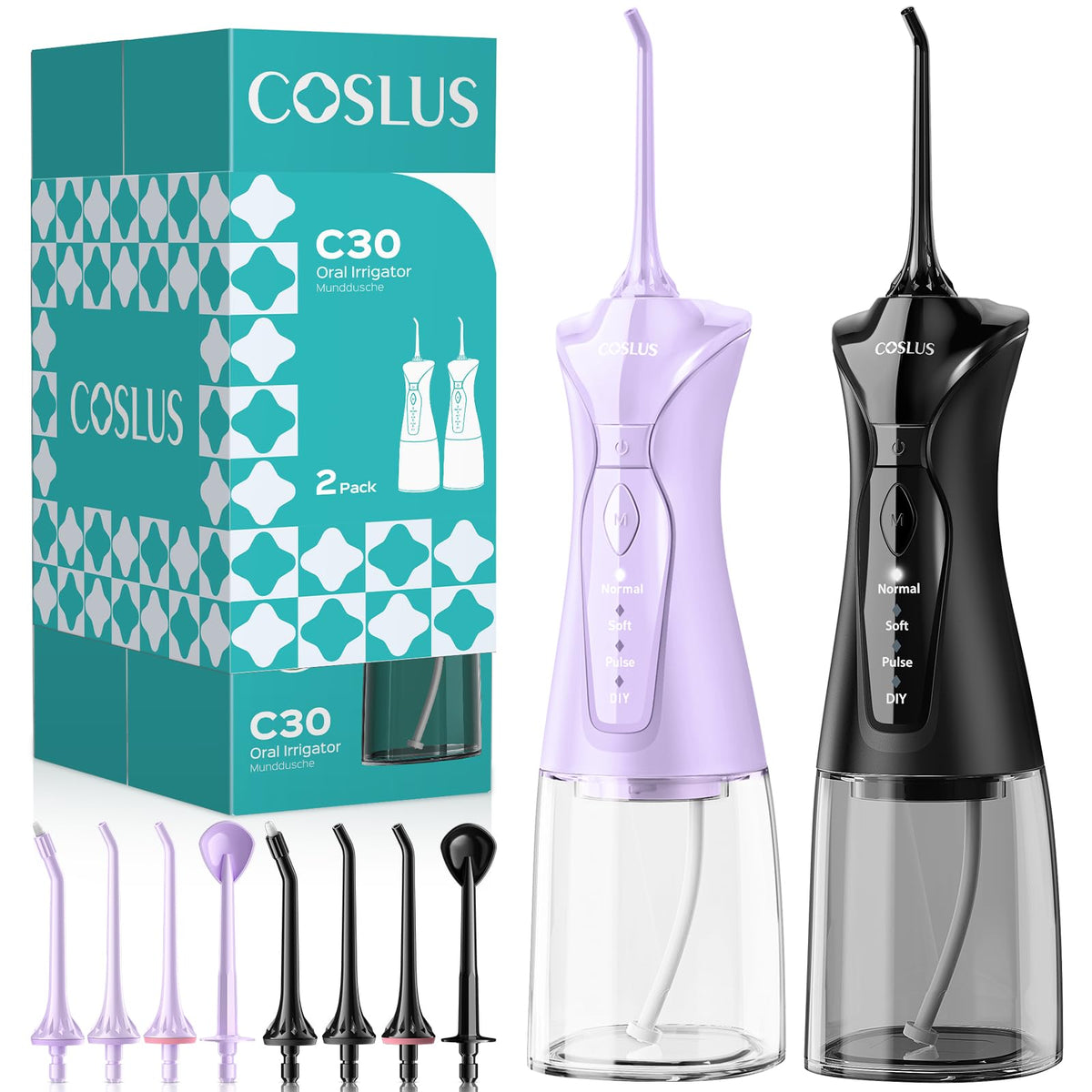 COSLUS C30 Water Dental Flosser, Upgraded DIY Mode, Black, 1Pcs