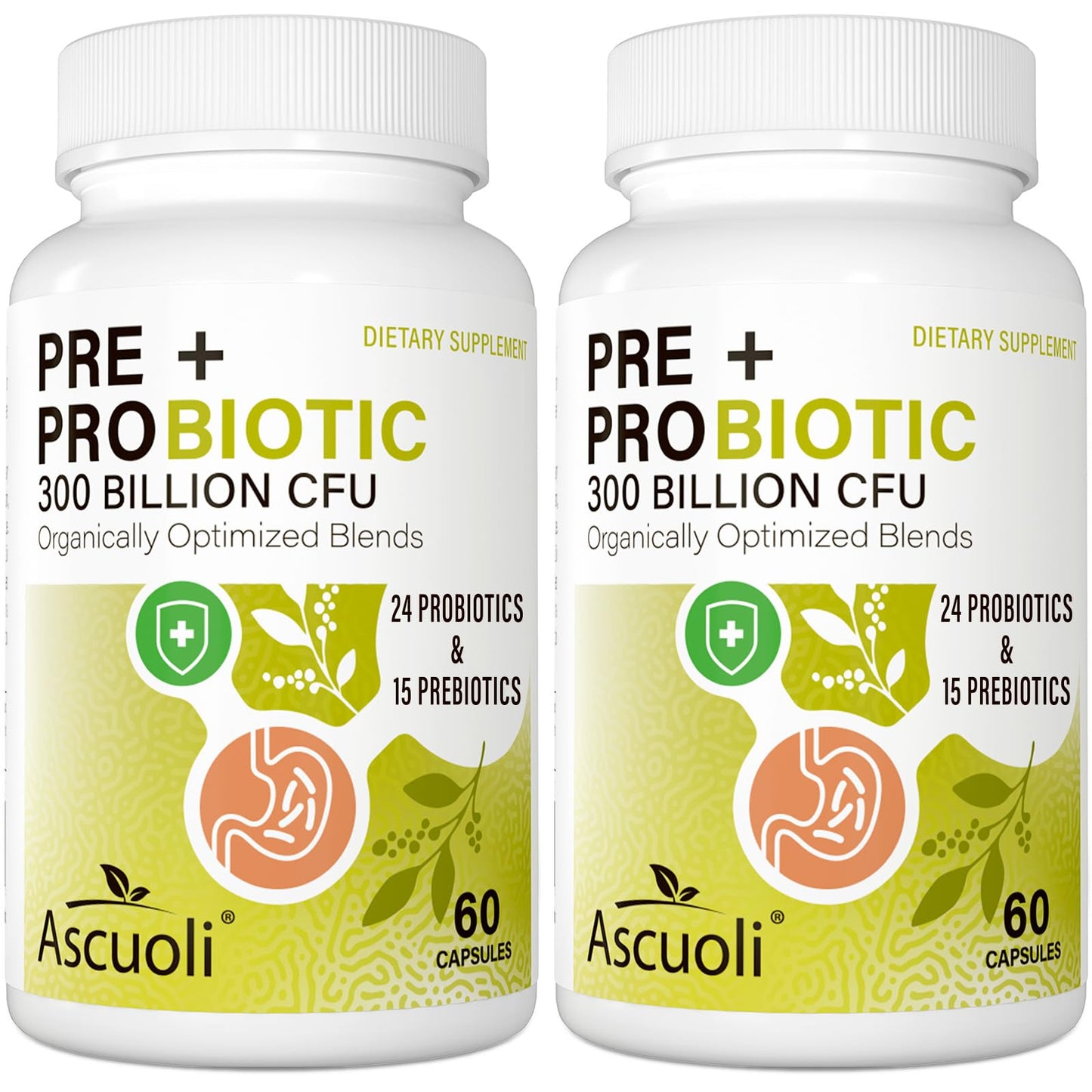 Prebiotics and Probiotics - 300 Billion CFU, 24 Probiotic+15 Herbs, 60 Caps | Probiotics for gut health, Immune & Digestive, Bloating - Probiotics for Women & Men