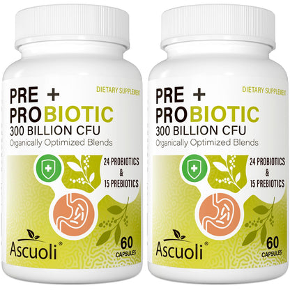 Prebiotics and Probiotics - 300 Billion CFU, 24 Probiotic+15 Herbs, 60 Caps | Probiotics for gut health, Immune & Digestive, Bloating - Probiotics for Women & Men