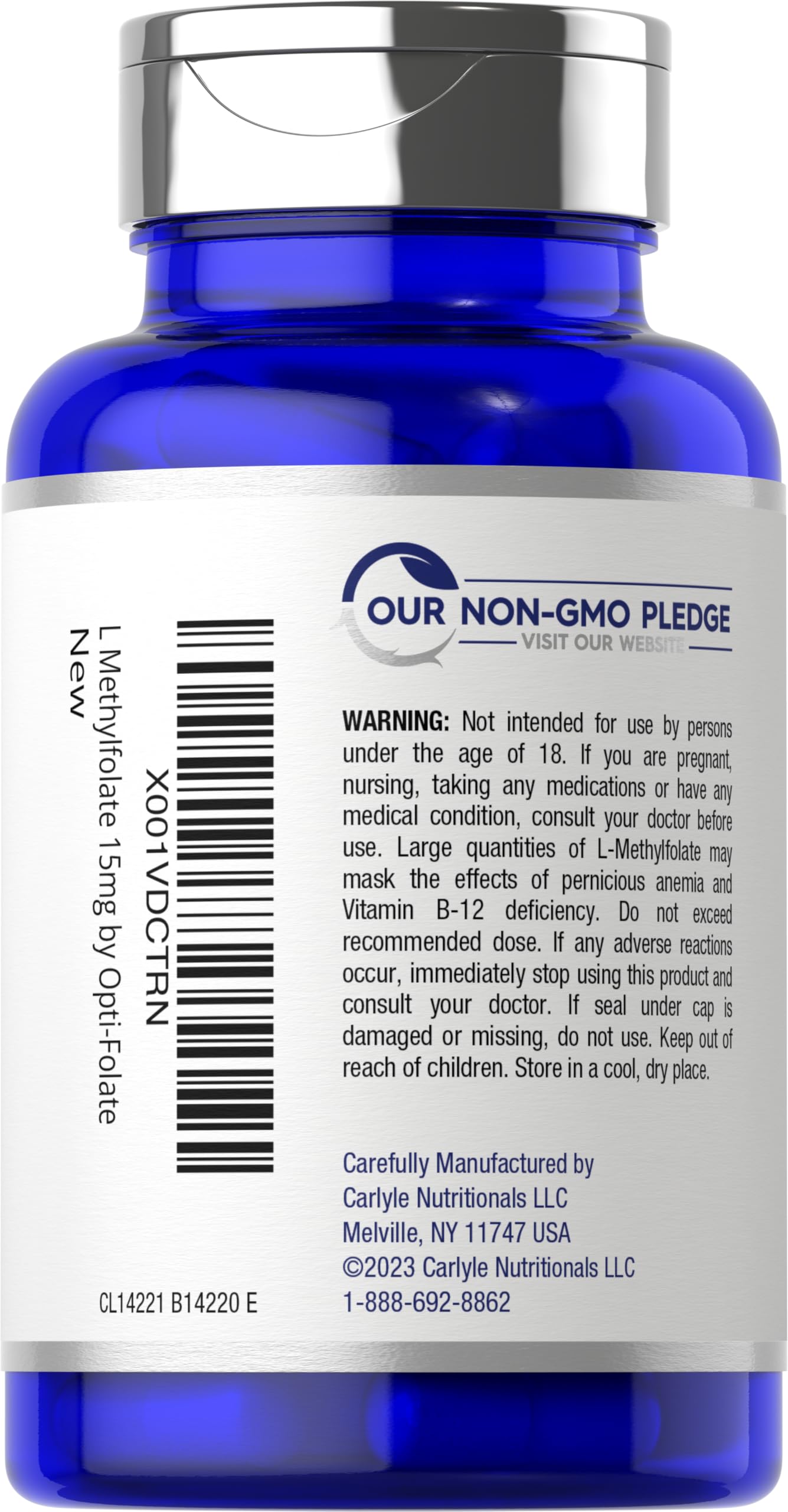Carlyle L Methylfolate 15mg | 120 Capsules | Value Size | Max Potency | Optimized and Activated | Non-GMO, Gluten Free Supplement | Methyl Folate, 5-MTHF | by Opti-Folate