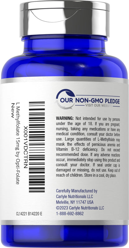 Carlyle L Methylfolate 15mg | 120 Capsules | Value Size | Max Potency | Optimized and Activated | Non-GMO, Gluten Free Supplement | Methyl Folate, 5-MTHF | by Opti-Folate