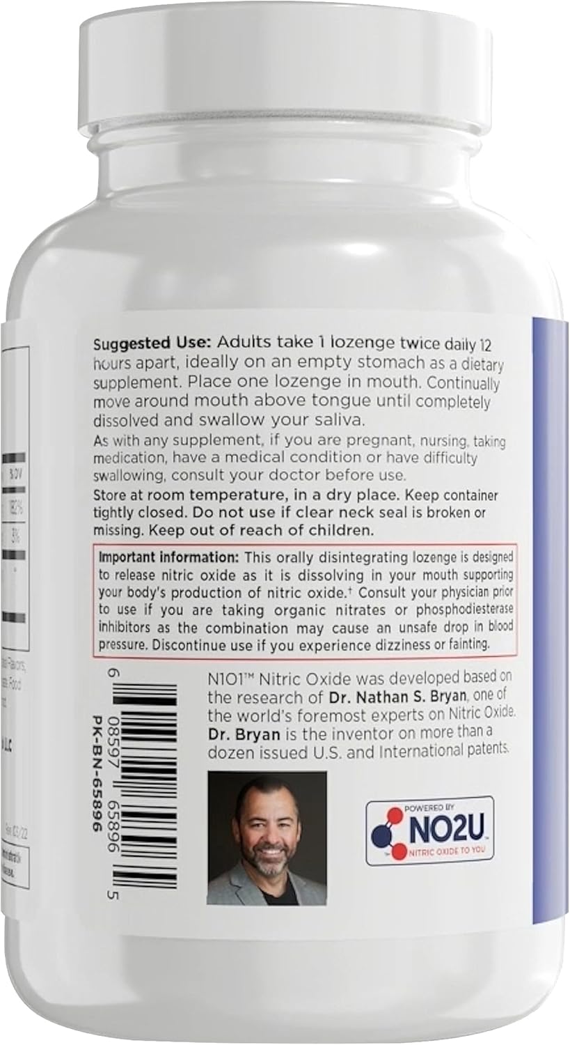 N1O1 Nitric Oxide Lozenges Supplement, 120 Count, 60-Day Supply | Developed by Dr. Nathan S. Bryan; Orange Flavor; Dissolvable Lozenges; Daily Nitric Oxide Support