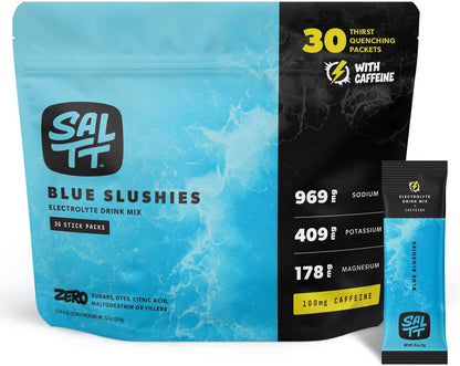 Keto Chow SALTT Electrolytes Powder Packets (Blue Slushies with 100mg Caffeine) 30 Stick Packs - Easy Dissolve, No Clumping - Essential Minerals - Hydration - Zero Sugar - Gluten Free, Vegan & Kosher