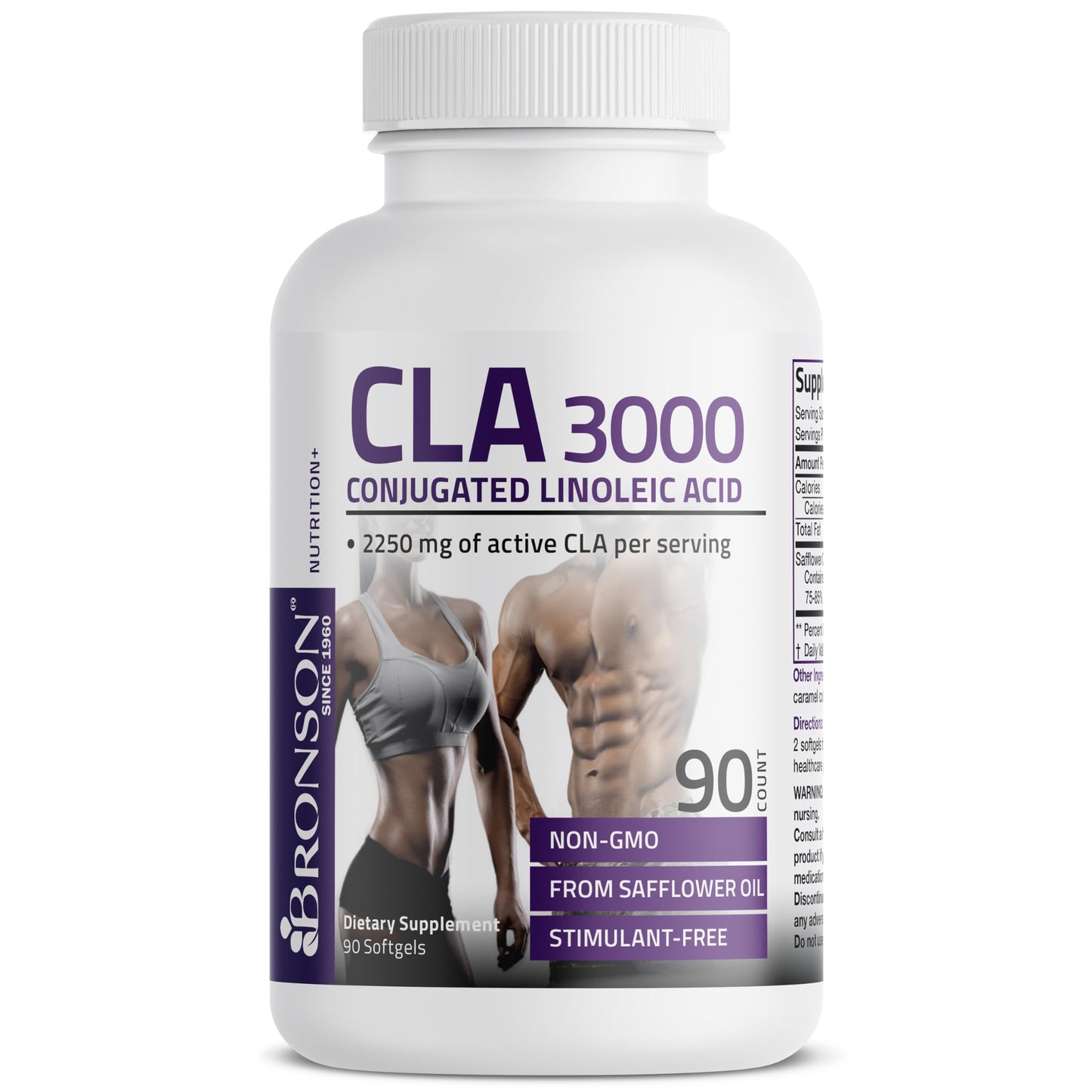 Bronson CLA 3000 Extra High Potency Supports Healthy Weight Management Lean Muscle Mass Non-Stimulating Conjugated Linoleic Acid 120 Softgels | 2250 mg Active CLA per Serving, Non-Stimulating, 100% Safflower Oil, Lean Body Mass Support, Non-GMO