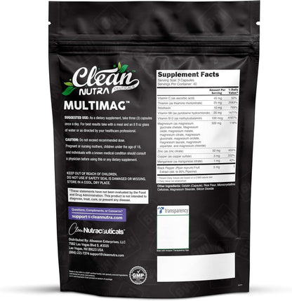 Clean Nutraceuticals Magnesium Complex with Magnesium Glycinate Citrate Malate Oxide Taurate Aspartate Orotate & Mag Chloride, Zinc Copper Manganese & Vitamin C B1 B2 B6 B12 Complex - 1Pack