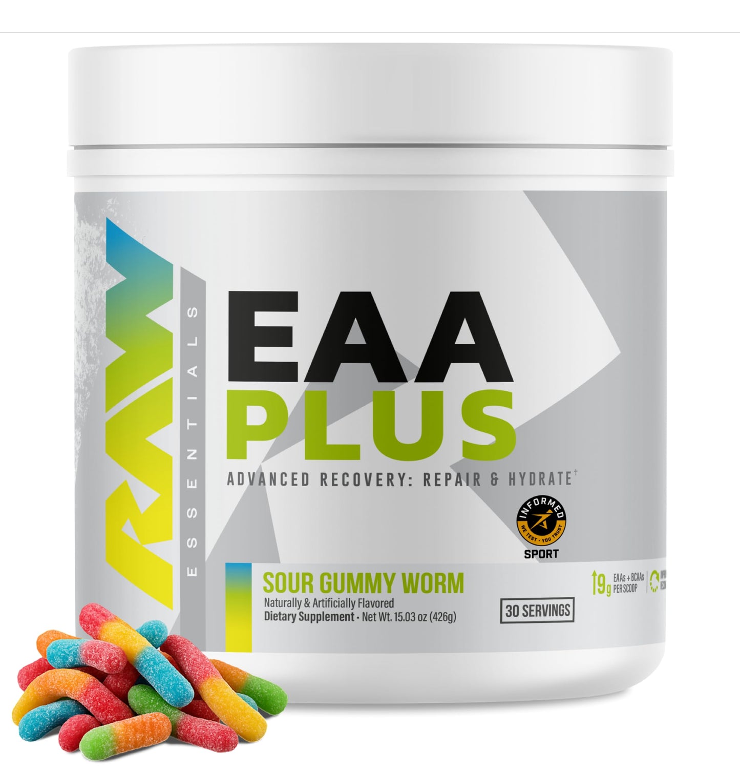 RAW EAA Plus, Amino Acids Powder, Watermelon Grape (30 Servings) - Pre Workout Amino Energy Powder for Advanced Endurance, Recovery & Lean Muscle Growth - BCAA Amino Acids Supplement for Men & Women