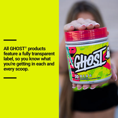 GHOST BCAA Powder Amino Acids Supplement, Sour Strips - 30 Servings - Sugar-Free Intra, Post & Pre Workout Amino Powder & Recovery Drink, 7G BCAA