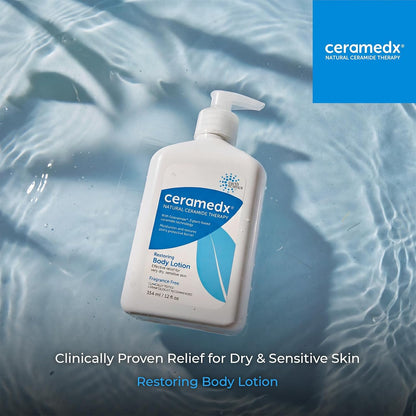 Ceramedx Restoring Ceramide Body Lotion, Fragrance Free, 12 oz | Plant-Based Riceramide-3 with Hyaluronic Acid & Shea | Daily Relief for Very Dry, Sensitive Skin | Vegan