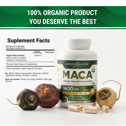 Mother Nature Organics Superfoods for Organic Living Feminine Vitality Duo: Aguaje and Maca Capsules