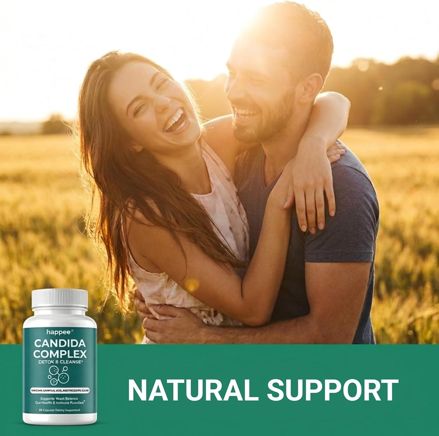 Happee Candida Complex Supplement – Candida Cleanse for Overgrowth Support – Caprylic Acid, Oregano & Probiotics for Yeast Balance, Gut & Immune Support – 60 Caps