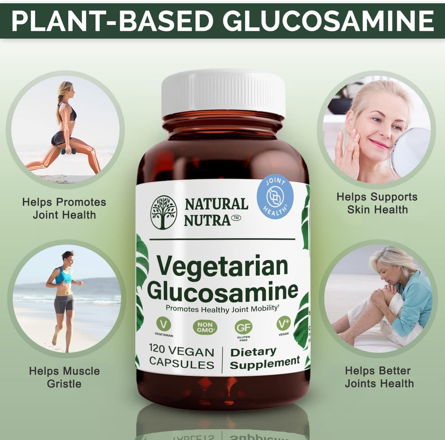 Natural Nutra Vegan & Vegetarian Glucosamine Hydrochloride, 120 Capsules | 750 mg, Kosher, Shellfish-Free, Plant-Based, Joint Support Supplement, Helps Joint Health & Muscle Gristle