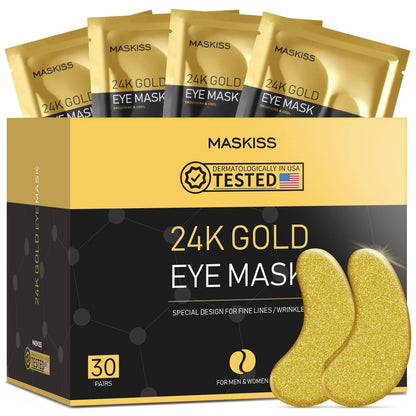 Maskiss 24k Gold Under Eye Patches (30 Pairs), eye mask, Collagen Skin Care Products