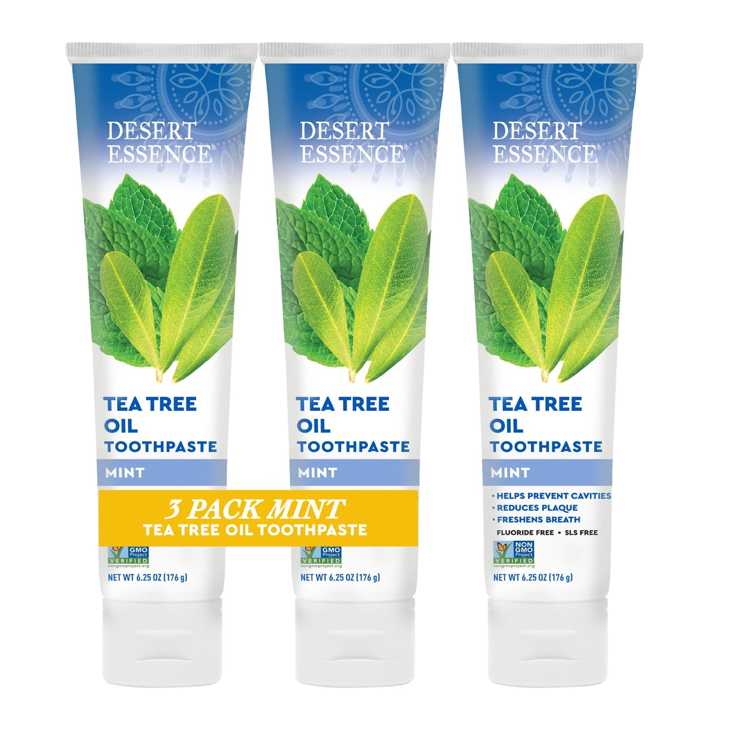 Desert Essence Tea Tree Oil Toothpaste - Mint - 6.25 Ounce - Refreshing Taste - Deep Cleans Teeth & Gums - Helps Fight Plaque - Sea Salt - Pure Essential Oil - Baking Soda - Promotes Healthy Mouth