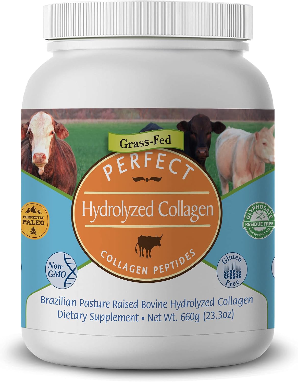 Perfect Supplements – Unflavored Hydrolyzed Collagen Powder for Men and Women - Collagen Peptides - Mix in Hot Cold Liquids, Grass Fed, Easy Absorption, 660 Grams