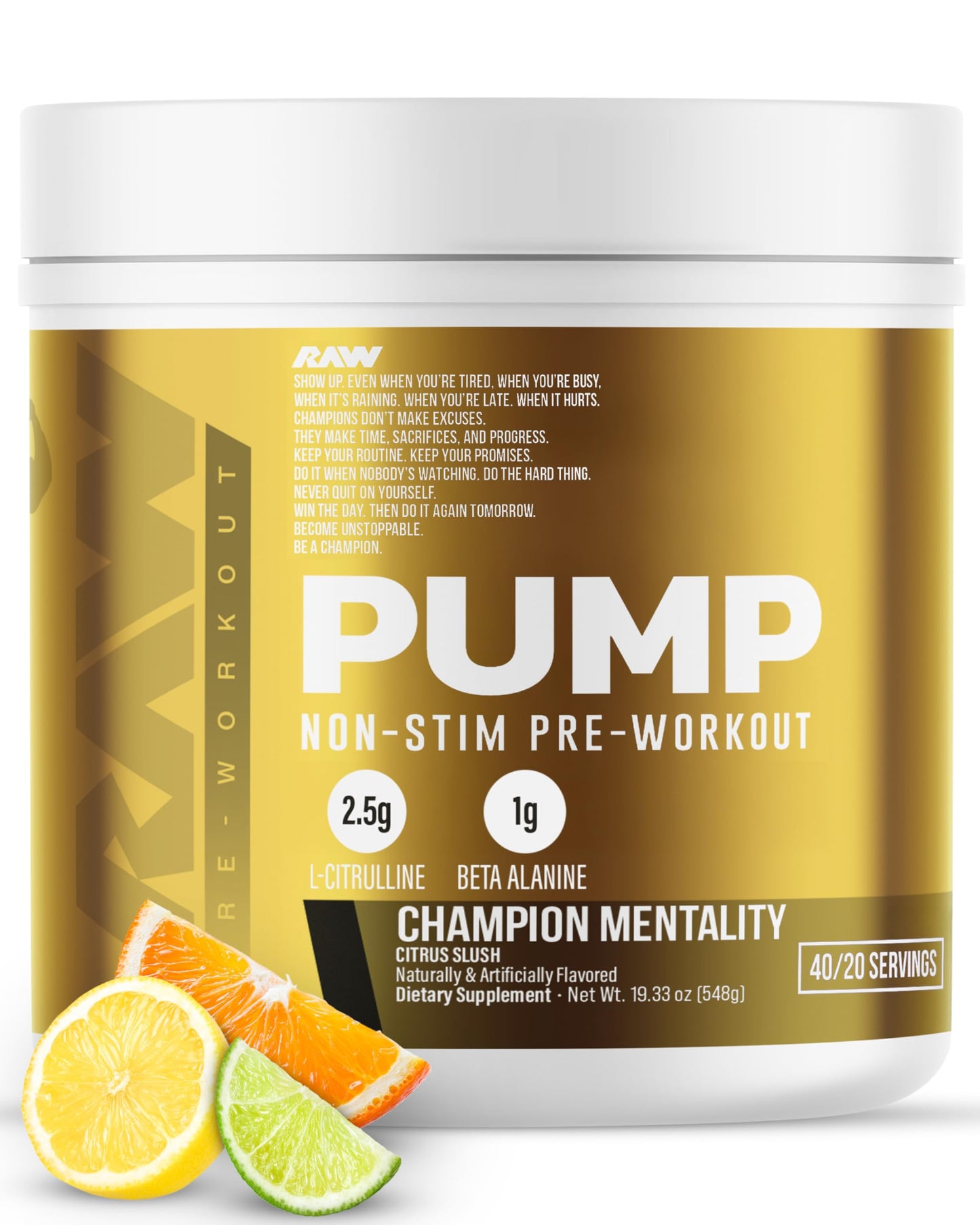 RAW Pump Stim Free Pre Workout (Watermelon) - Non-Stimulant Pre Workout Supplement Powder Nitric Oxide Booster - Pre Workout Supplements Drink for During Workout - 40 Servings