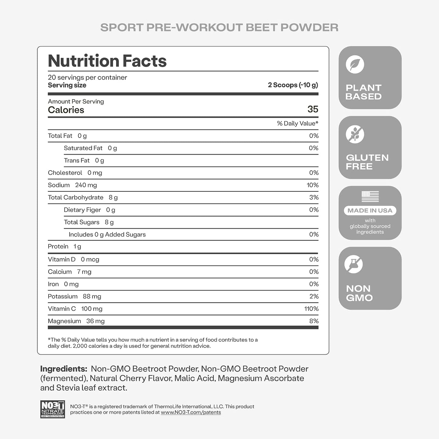 HumanN SuperBeets Sport Endurance Pre Workout Powder, Nitric Oxide Supplement, NSF Certified, Stimulant & Caffeine Free, Made with Beet Root, Wild Cherry, 20 Servings