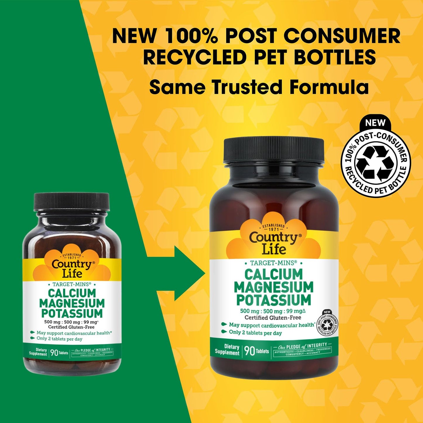 Country Life Target Mins - Calcium Magnesium Potassium Bone & Heart Health Supplement, 1000mg Calcium, 500mg Magnesium, Supports Calcium Utilization, 180 Tablets – Certified Gluten Free & Vegan