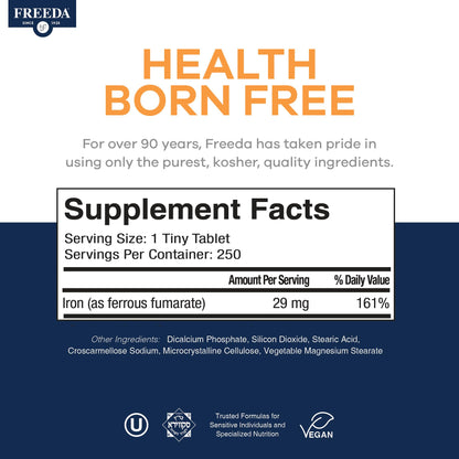 Freeda Iron Supplement - Ferrous Fumarate Iron Tablets | Gentle Ferrous Fumarate Iron Tablets - Support Energy & Red Blood Cells - Easy-To-Swallow - Kosher & Made In USA