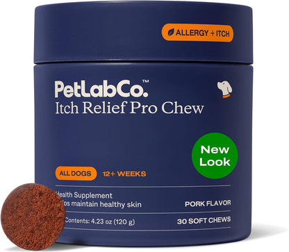 PetLab Co. Itch Relief Chew Pro for Dogs, 30 Soft Chews, Pork | Quercetin, biotin and antioxidants in an omega-rich formula to support itch relief and skin hydration