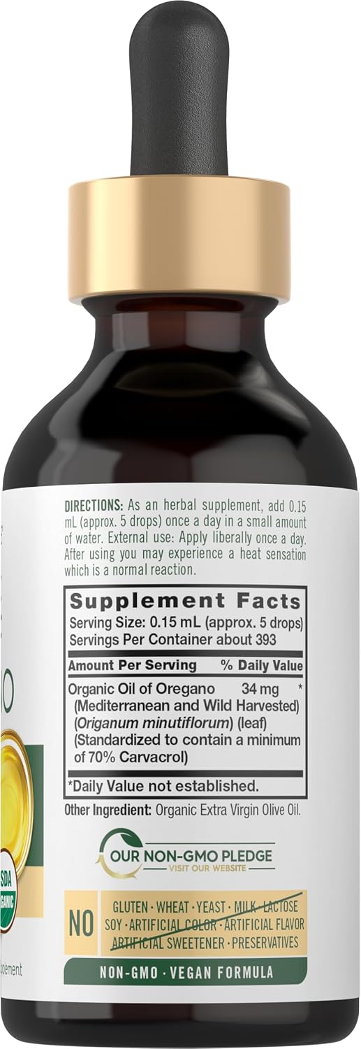 Carlyle Organic Oil of Oregano Liquid Drops - 2 fl oz - 1 Year Supply | Vegan Herbal Supplement | Non-GMO, Gluten Free