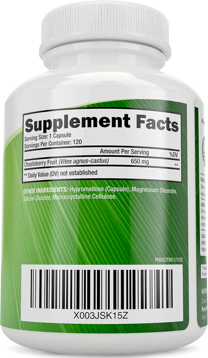 Chasteberry Vitex Supplement 650mg, Hormone Balance for Women, 120 Capsules | Agnus-Castus Chaste Tree Berry Capsules, Supports Hormone Balance & Menstrual Cycle for Women, Once-Daily, 4 Month Supply
