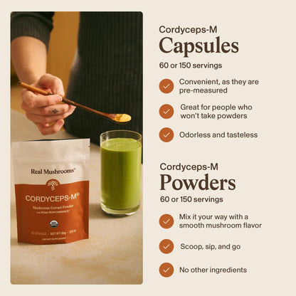 Real Mushrooms Cordyceps Mushroom Powder - Organic Cordyceps Powder Mushroom Energy and Wellness Support - Rich in Beta Glucans - Non-GMO, Vegan Supplement, 60 Servings