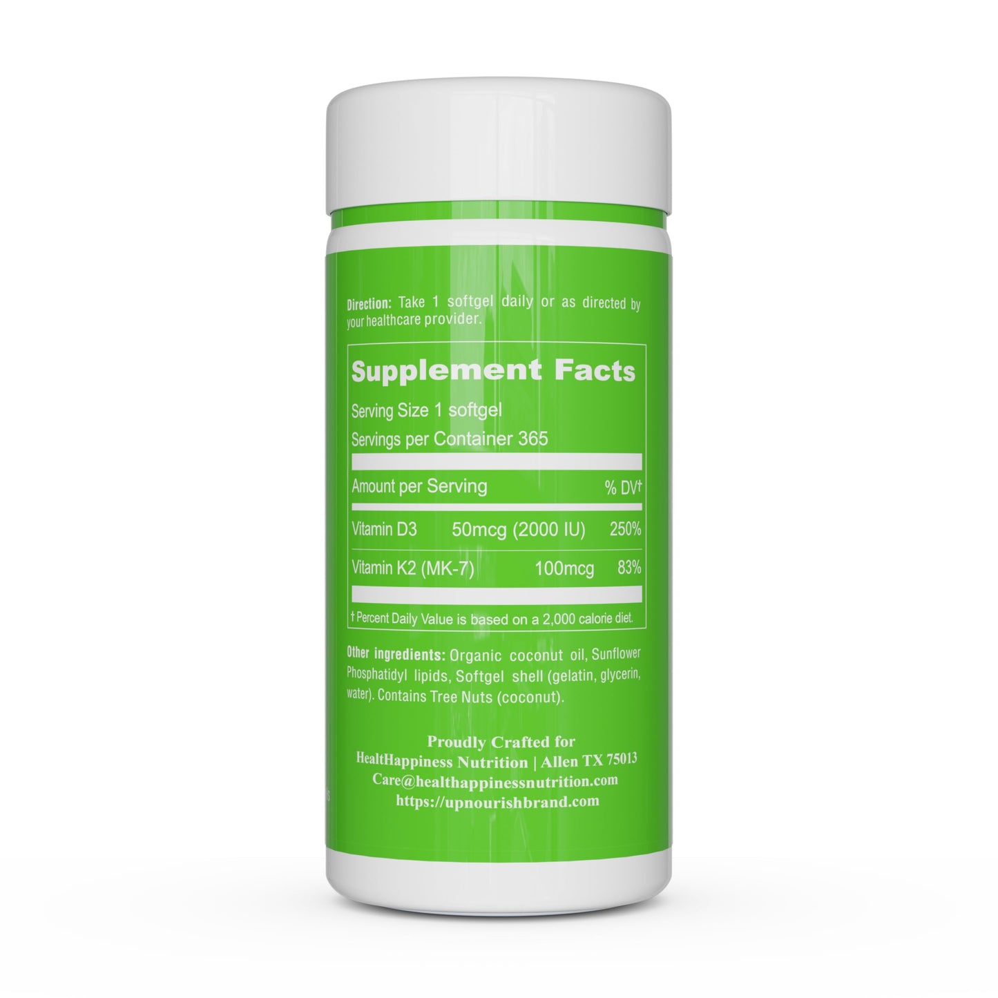 UpNourish Liposomal D3 K2 MK-7 – 365 Mini softgels with Organic Coconut Oil - 5000 IU 125 mcg Vitamin D3 and 100 mcg Vitamin k2 for Optimal Bone and Immune Health