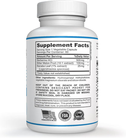 Berberine Complex HCL 500mg - Special Berberine Supplement with Melon Fruit & Banaba Leaf - Non-GMO, Made in USA - Heart, Cognitive & Gastrointestinal Health - 60 Capsules