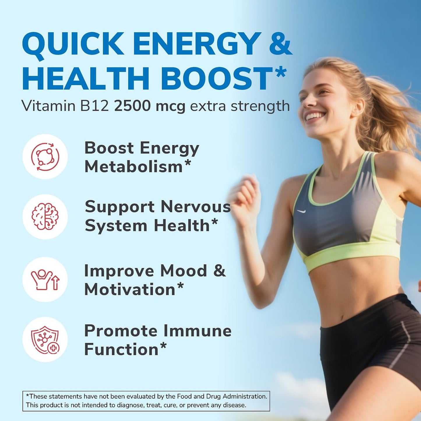 Vitalibre Vitamin B12 2500 mcg, Extra Strength Sublingual Methylcobalamin, Natural Peach Flavor, Nervous System, Energy Support, No Sugar, 90 Fast Dissolve Tablets
