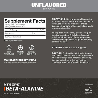 MTN OPS Beta Alanine Powder for Muscle Endurance, Pre Workout