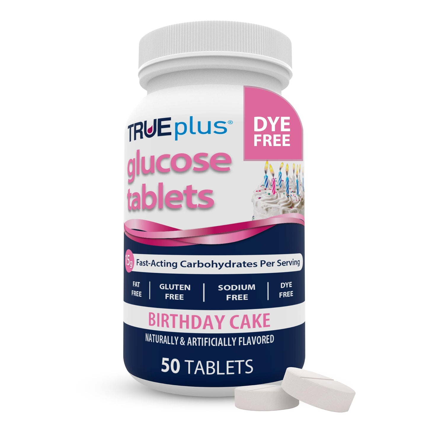 TRUEplus Glucose Tablets, Grape, Raspberry, Orange Flavors, 50 Count | Chewable Tablets, 15g Fast-Acting Carbohydrates, Fat Free, Gluten Free, Boosts Energy, Great Tasting and Easy to Use