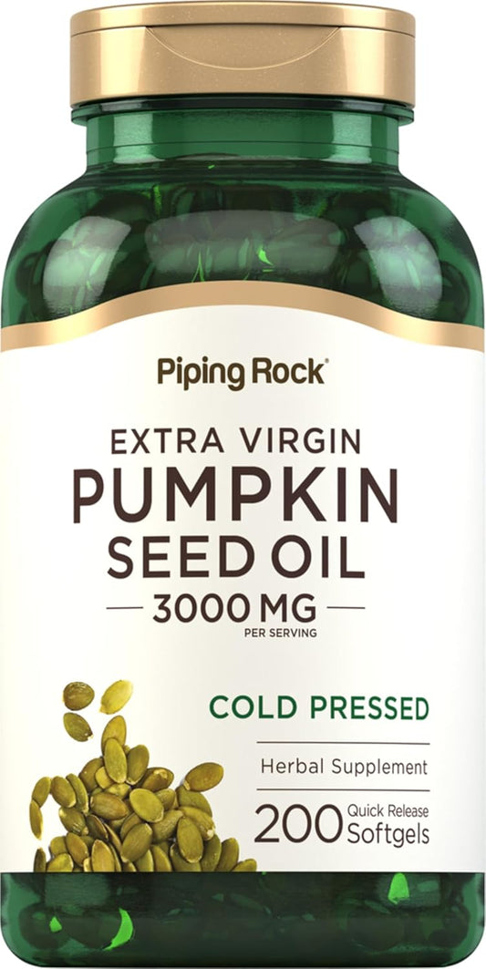 Piping Rock Pumpkin Seed Oil Softgel Capsules | 200 Count | Cold Pressed Herbal Supplement | Extra Virgin with Omega 6 and 9 | Non-GMO, Gluten Free
