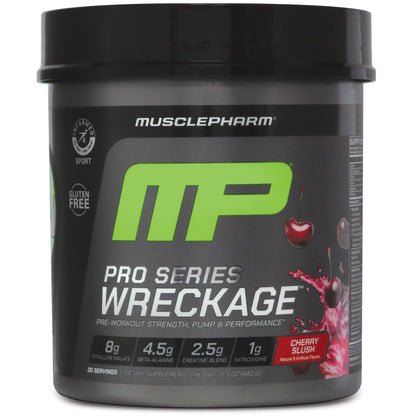 Muscle Pharm Pro Series Wreckage Pre Workout Powder | Professional Grade 8-in-1 Blend for Strength, Pump, Focus & Nitric Oxide Performance | Sour Berry, 15.5 oz, 20 Servings