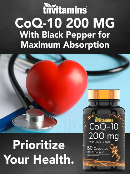 tnvitamins Ultra Potent CoQ-10 200 MG - 150 Capsules with Black Pepper Extract
