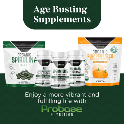 Probase Nutrition Spermidine (10mg of 99% Spermidine 3HCL - Third Party Tested) 120 Capsules - 100x More Potent Than Wheat Germ Extract, Telomere Health and Aging 120-Day Supply - As efficient as NMN