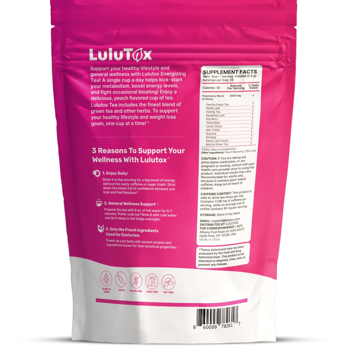 LULUTOX Detox Tea - Herbal Blend with Dandelion, Ginseng, and Ginger - Supports A Healthy Weight, Digestive Health - Vegan, All Natural, Laxative-Free - Peach Flavor (28 Servings)