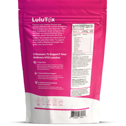 LULUTOX Detox Tea - Herbal Blend with Dandelion, Ginseng, and Ginger - Supports A Healthy Weight, Digestive Health - Vegan, All Natural, Laxative-Free - Peach Flavor (28 Servings)