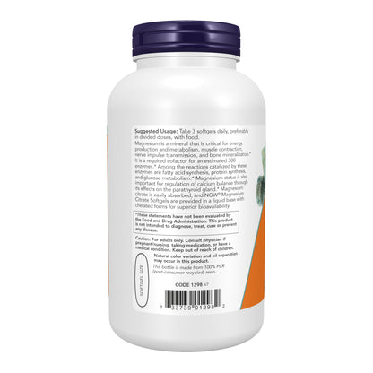 NOW Supplements, Magnesium Citrate, Enzyme Function*, Nervous System Support*, 120 Veg Capsules