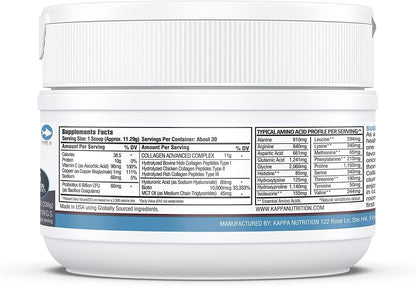 KAPPA NUTRITION Collagen Type I, II, III, 6 Billion Probiotic Acid Resistance, Hyaluronic Acid, Vitamin C, Biotin, Copper and MCT Oil, Beautiful Hair, Nails, & Skin, Collagen Peptides 9 in 1 (11.9oz)