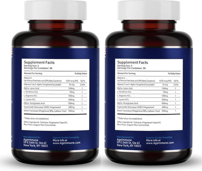 SOD Antioxidants Complex Healthy Aging Supplement, 400mg of Superoxide Dismutase, Alpha Lipoic Acid, Green Tea Extract, L-Arginine, Lysine, AKG, Vitamin A, Vitamin E - 60 Capsules -2 Bottles