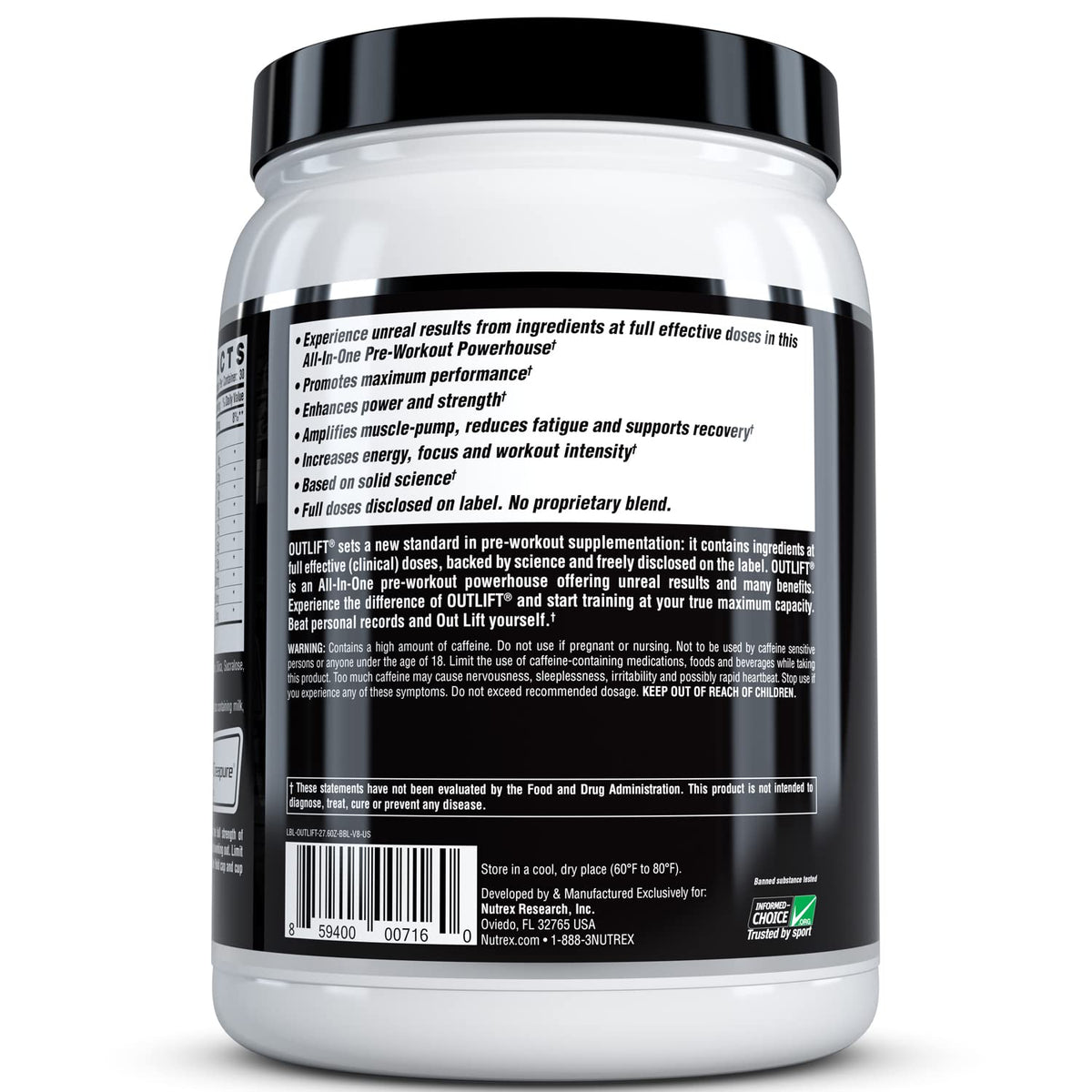 Nutrex Outlift Clinically Dosed Pre Workout Powder with Creatine, 8G Citrulline, BCAA