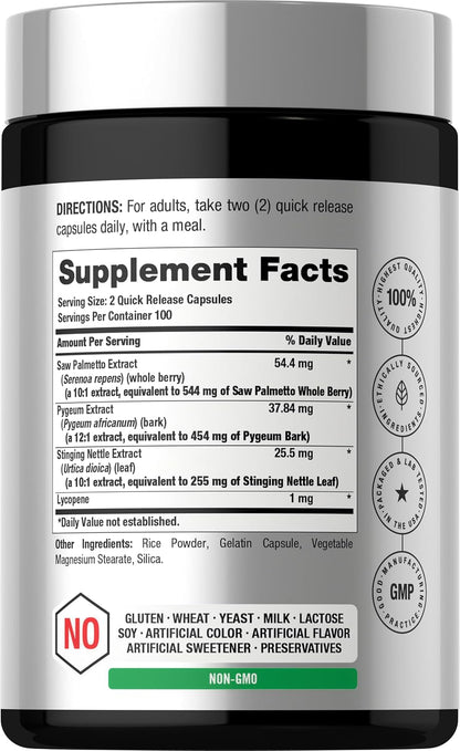 Horbaach Prostate Supplement for Men | 200 Capsules | Advanced Complex with Saw Palmetto, Pygeum, Stinging Nettle | Non-GMO and Gluten Free