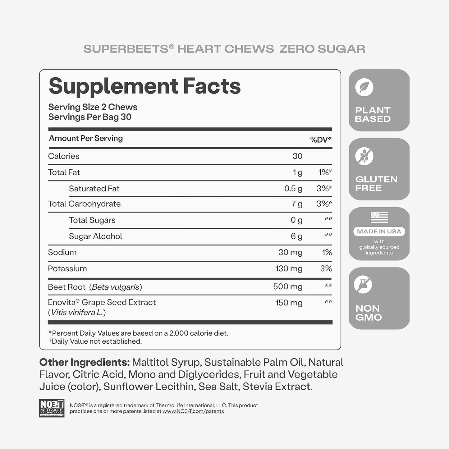 HumanN SuperBeets Heart Chews Zero Sugar, Beet Root Supplement, Energy, Nitric Oxide and Blood Pressure Support, Grape Seed Extract & Non-GMO, Heart Health, Pomegranate Berry Flavor, 60 Count