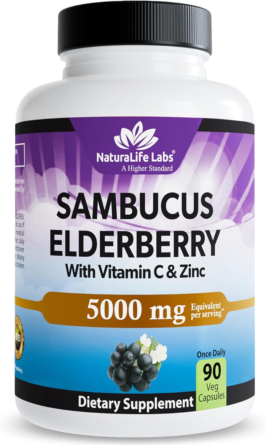 NaturaLife Labs Sambucus Elderberry Capsules – with Vitamin C & Zinc – Immune Support Supplement – 90 Vegan Capsules – Non-GMO & Gluten-Free