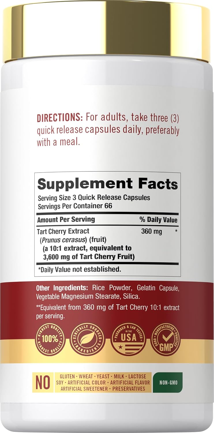 Carlyle Tart Cherry Extract Capsules | 200 Count | Non-GMO and Gluten Free Formula | Traditional Herb Supplement